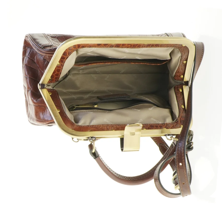 Gianni Conti Brun krokodillepræget håndtaske SOM NY (str. 30 x 15 x 19 cm)