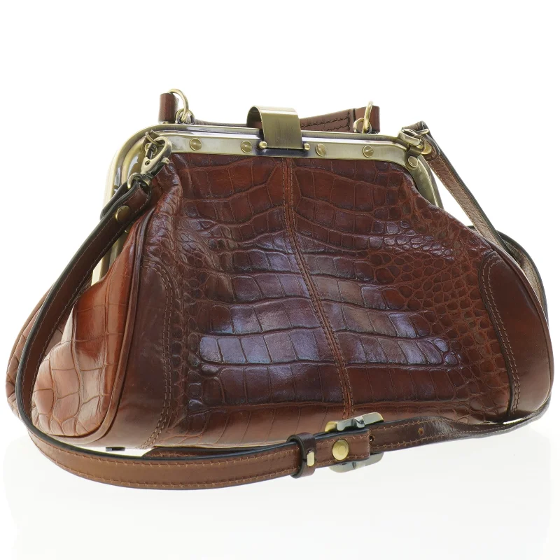 Gianni Conti Brun krokodillepræget håndtaske SOM NY (str. 30 x 15 x 19 cm)