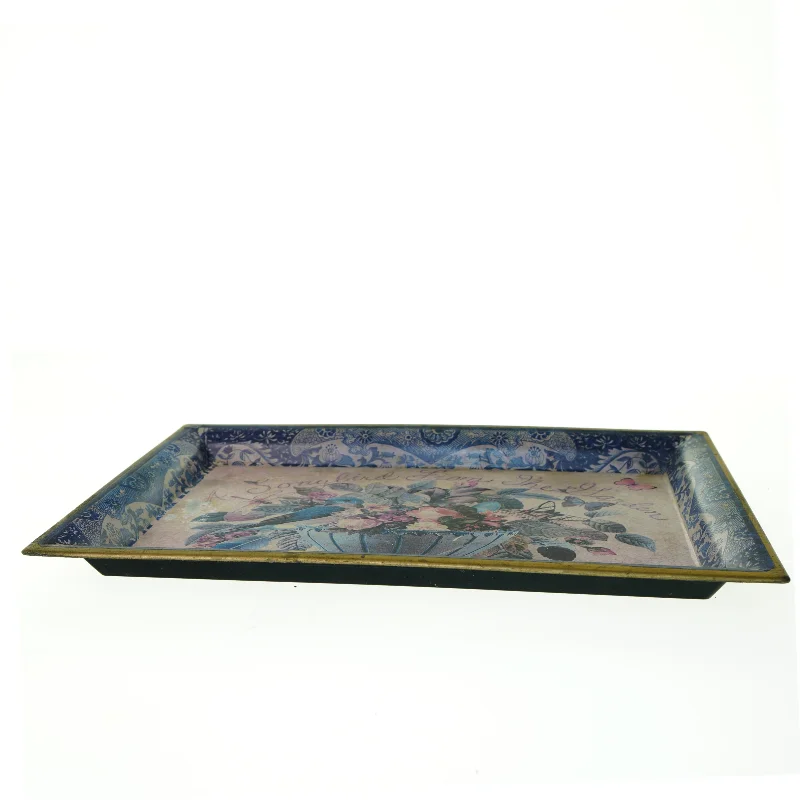 Vintage Retro Metal Bakke Fugl og Blomster (str. 41 x 30 cm)