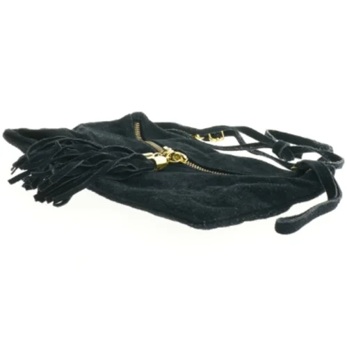 Sort kvast dekoreret ruskind skuldertaske (str. 27 x 17 cm)