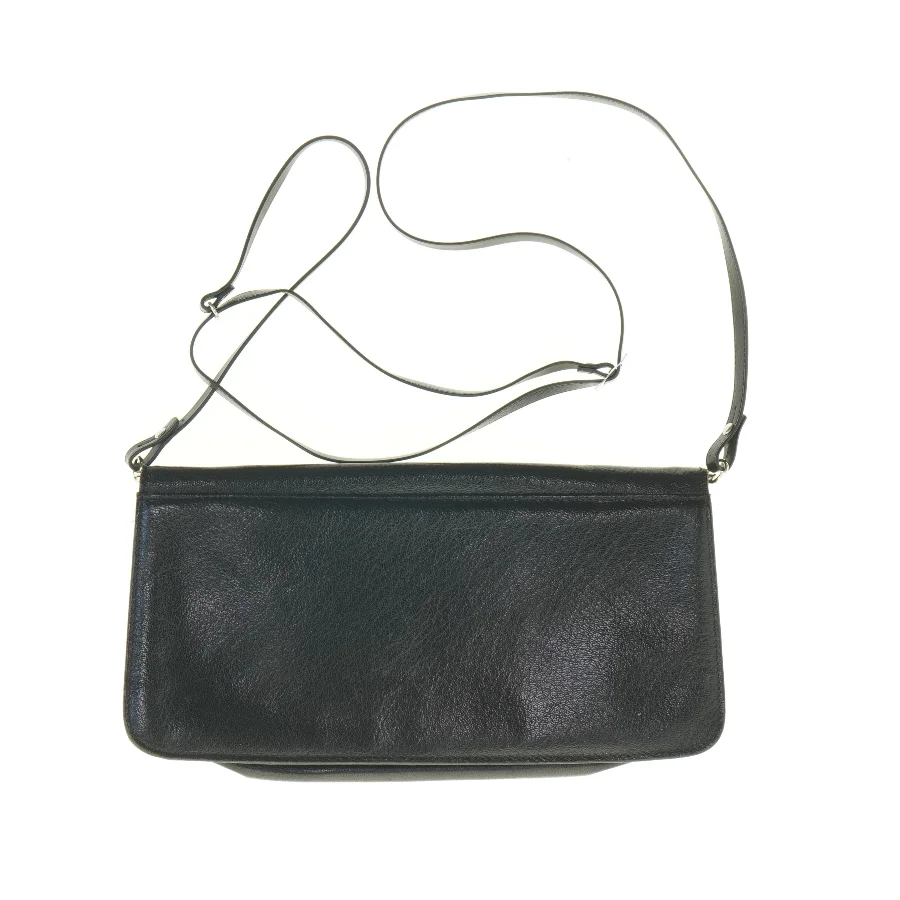 Sort vintage skuldertaske i læder (str. 29 x 15 cm)