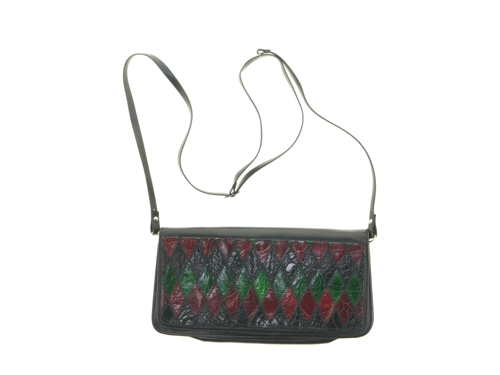 Sort vintage skuldertaske i læder (str. 29 x 15 cm)