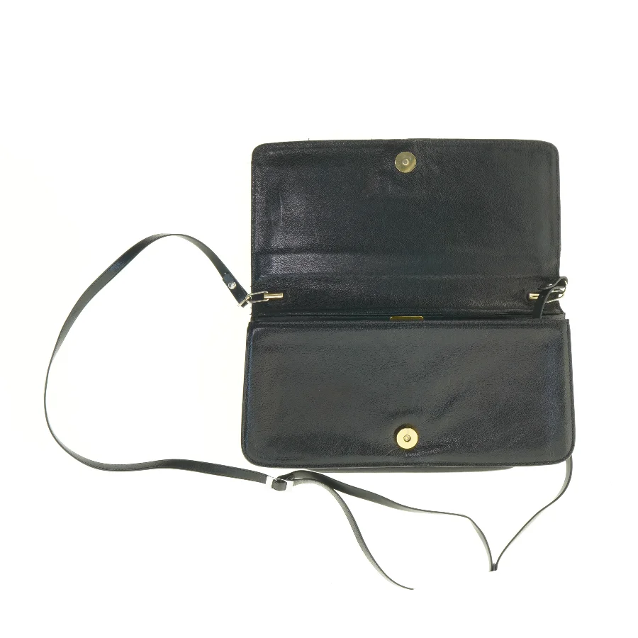 Sort vintage skuldertaske i læder (str. 29 x 15 cm)