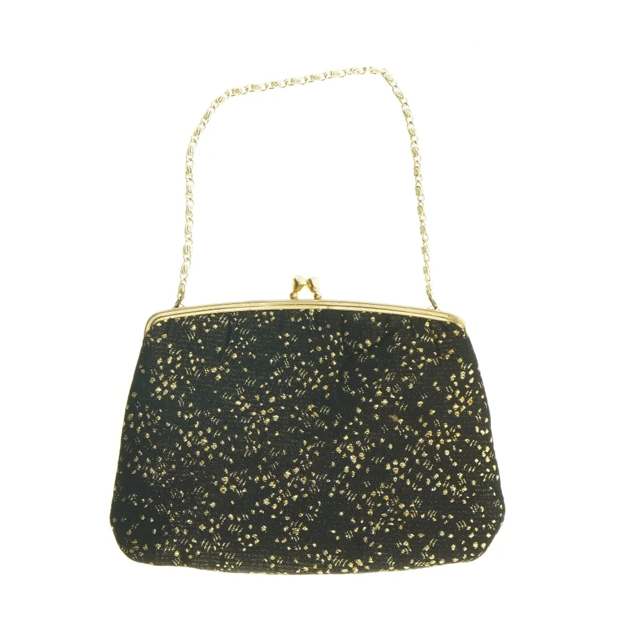 Sort aften clutch med guldkæde (str. 19 x 15 cm)