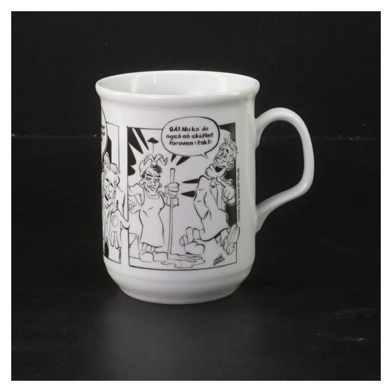 Porcelænskrus med tegneserie (str. Ø 7,5 cm højde 10 cm)