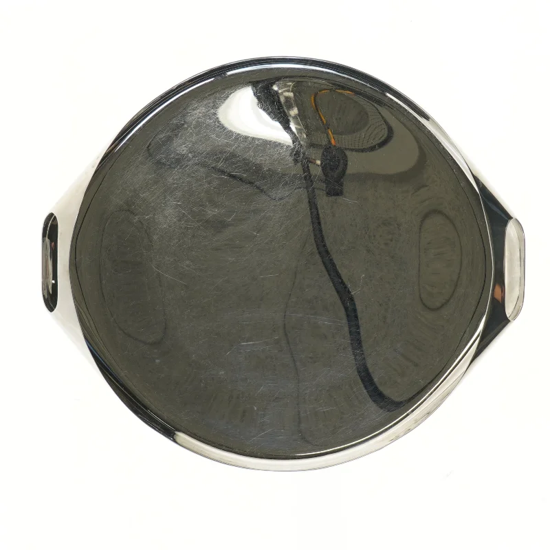 Rund serveringsbakke i stål fra Georg Jensen (str. Ø 33 cm)