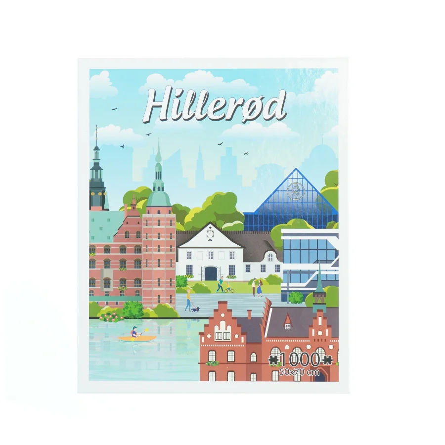 Puslespil med Hillerød motiv (str. 50 x 70 cm)