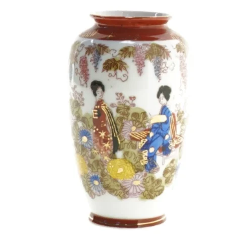 Dekoreret porcelænsvase (str. 12,5 x 7,5 cm)