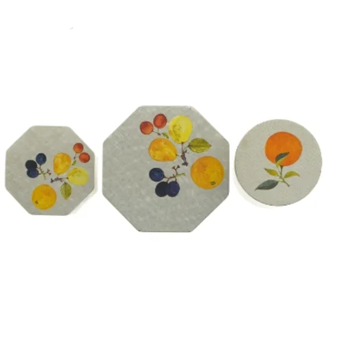 Vintage kasedåser med frugtdekoration - 3 stk (str. 7 cm 10 cm og 14 cm høje)