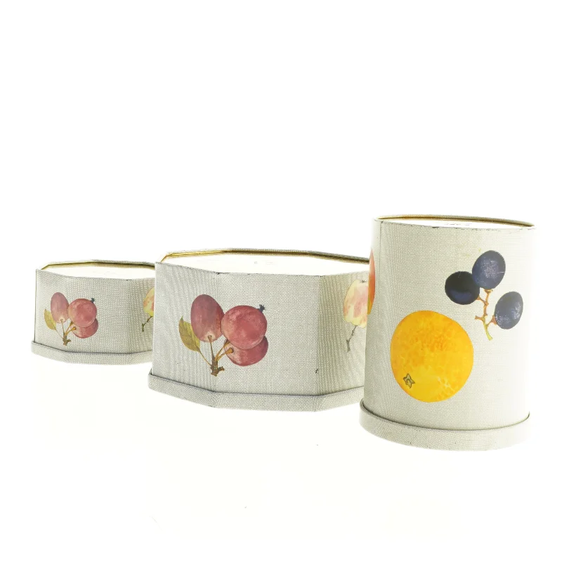 Vintage kasedåser med frugtdekoration - 3 stk (str. 7 cm 10 cm og 14 cm høje)