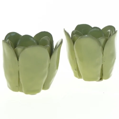 To stk Grøn keramisk lysestage (str. 6 x 6 cm)