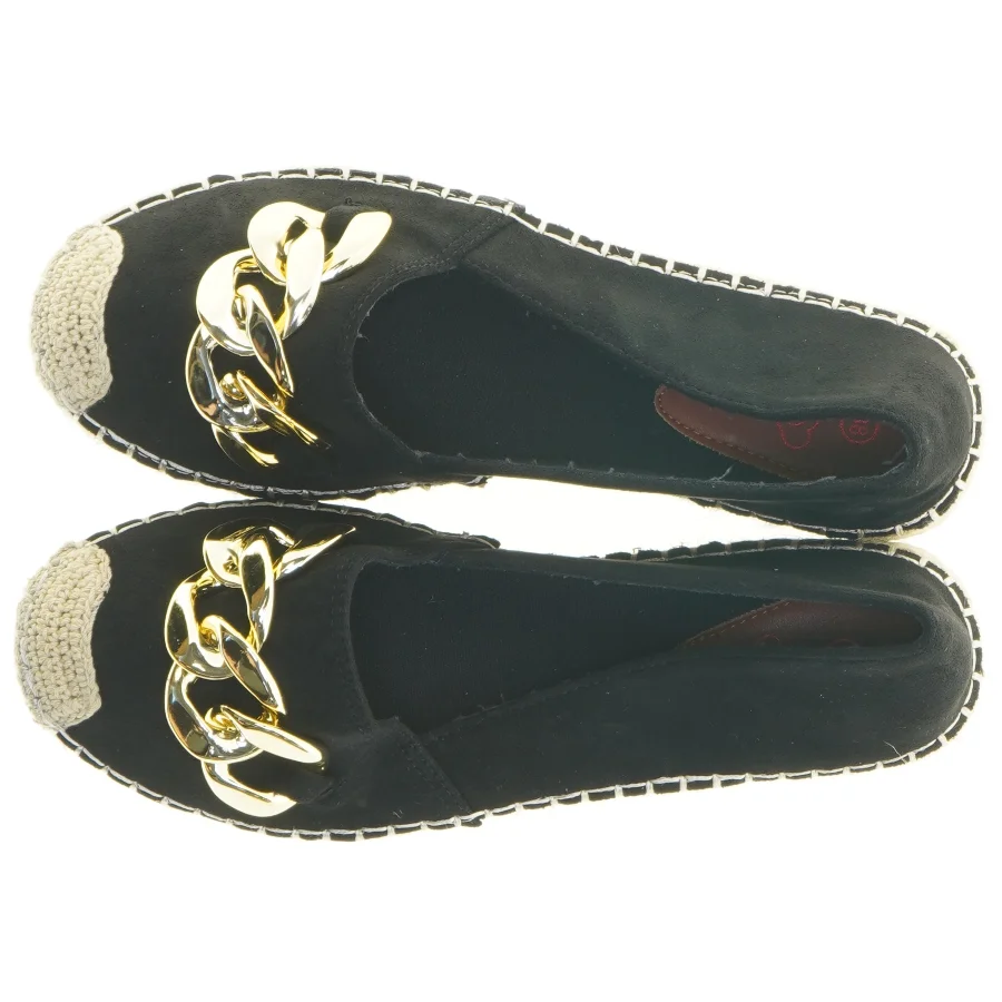 Sorte espadrillos med guldkæde fra Wilady (str. 38)