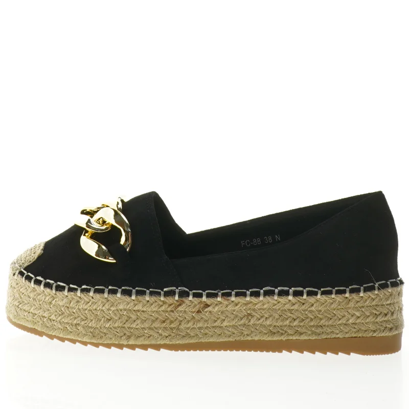 Sorte espadrillos med guldkæde fra Wilady (str. 38)