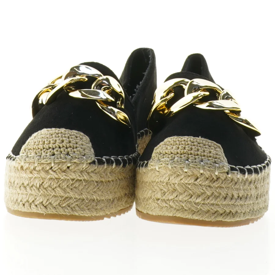 Sorte espadrillos med guldkæde fra Wilady (str. 38)