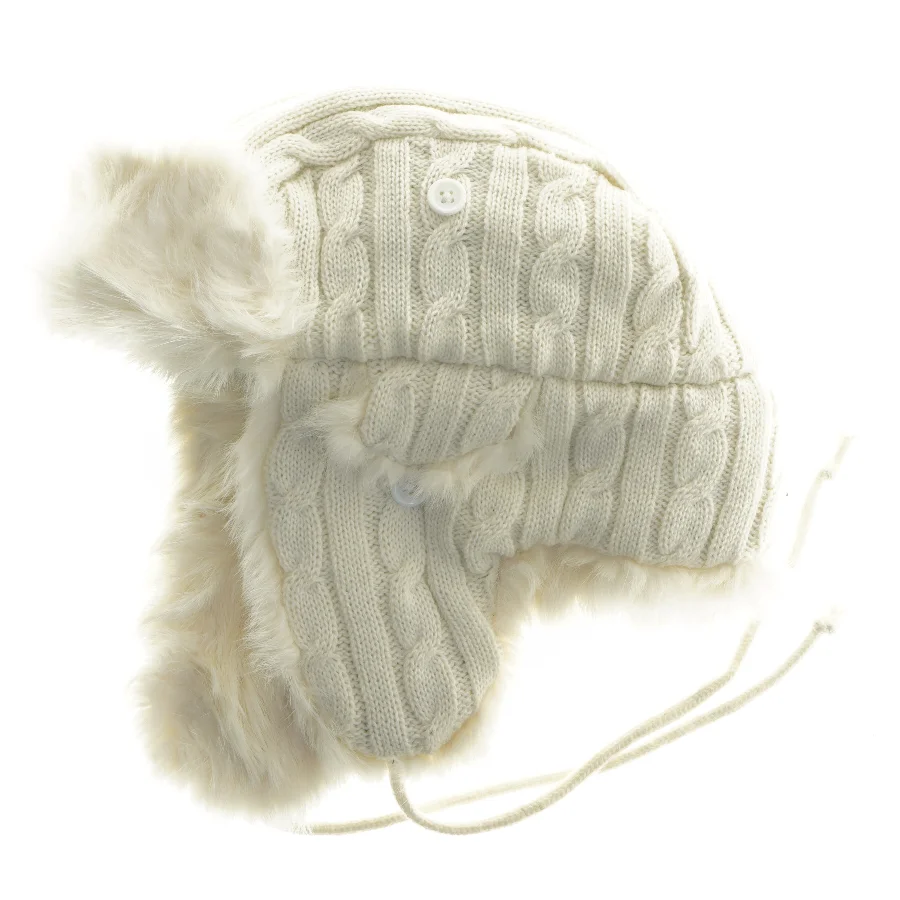 Strikket pilot hat med pelskant (str. 30x30 cm)