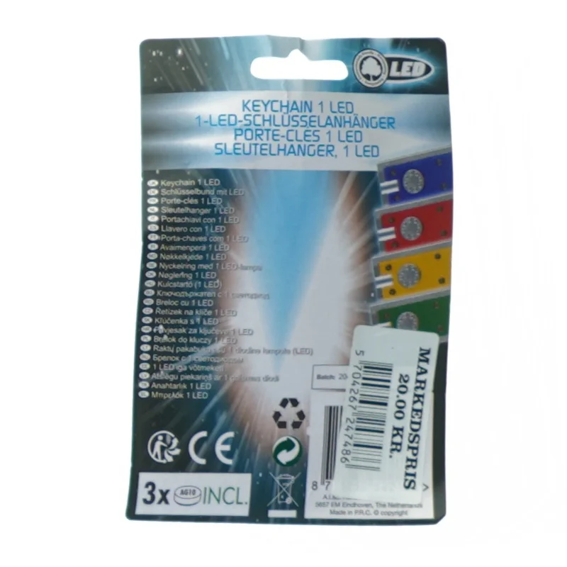 Nøglering med lygte (str. 15 x 10 cm)