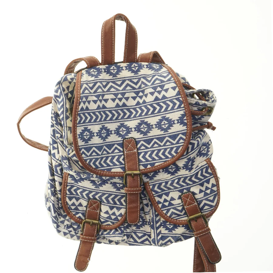 Mønstret rygsæk med læderdetaljer (str. 38x30 cm)