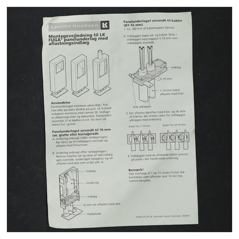 LK FUGA Panelundlæg fra Lauritz Knudsen (str. 10 styk)