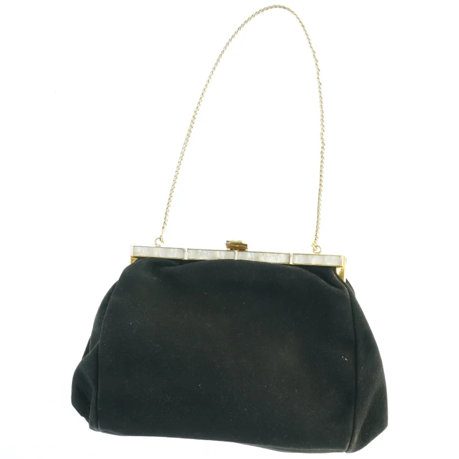 Sort aftenhåndtaske med guldkæde (str. 18x14 cm)