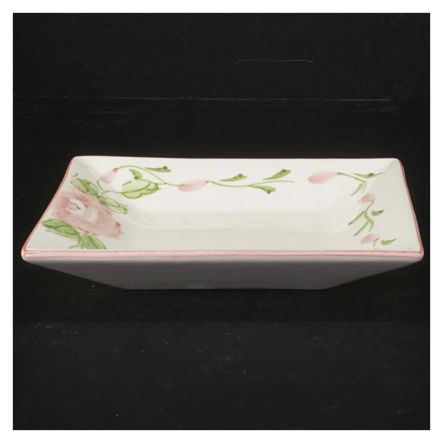 Firkantet porcelænsfad med blomster (str. 15x15 cm)