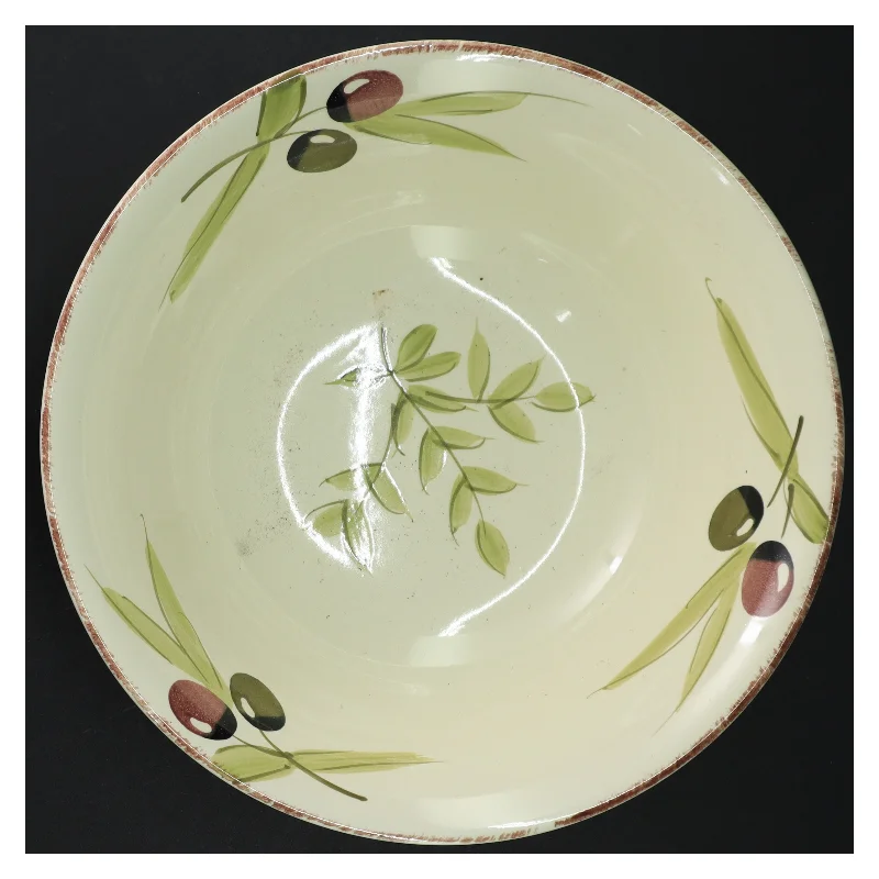 Stor keramik salatskål med olivenmotiv (str. 25 cm)