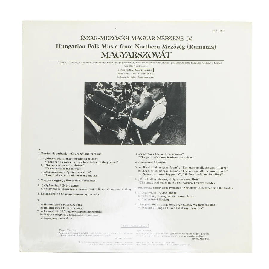 LP Hungarian Folk Music from Rumania fra Hungaroton