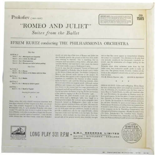 Romeo and Juliet Suites LP vinyl fra His Master's Voice