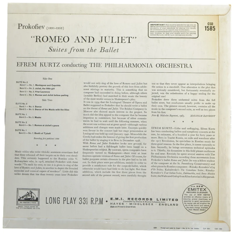 Romeo and Juliet Suites LP vinyl fra His Master's Voice