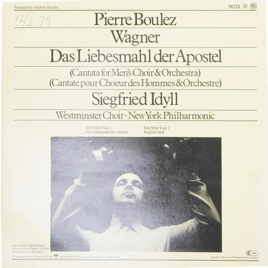 Vinylplade Wagner: Das Liebesmahl der Apostel fra CBS Masterworks