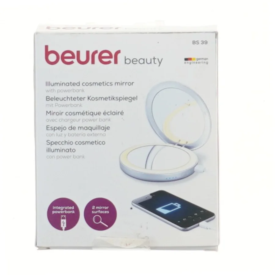 Belyst kosmetikspejl med powerbank fra Beurer (str. 9,5 cm)