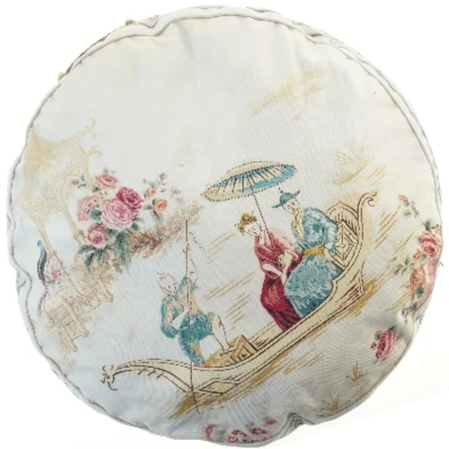 Rund pude med kinesisk inspireret motiv (str. Ø 65 cm)