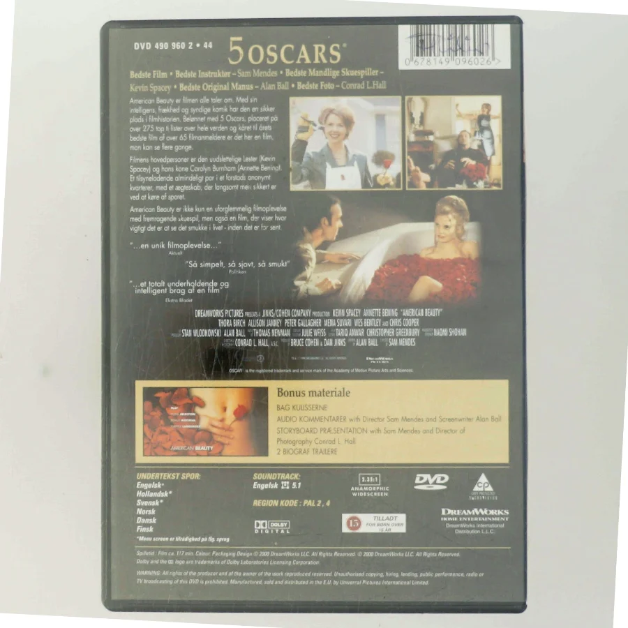 American Beauty (Region 2) fra Dreamworks Home Entertainment med Kevin Spacey (DVD)
