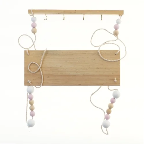 Træophæng med kroge og perler (str. 40x15 cm)