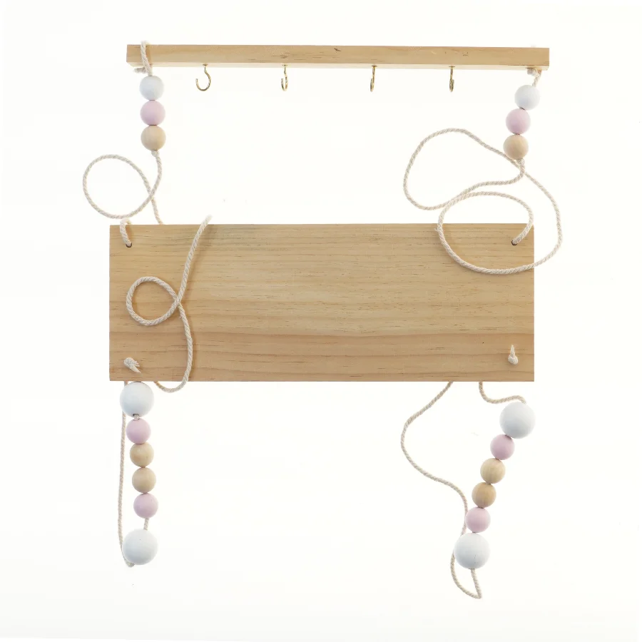 Træophæng med kroge og perler (str. 40x15 cm)
