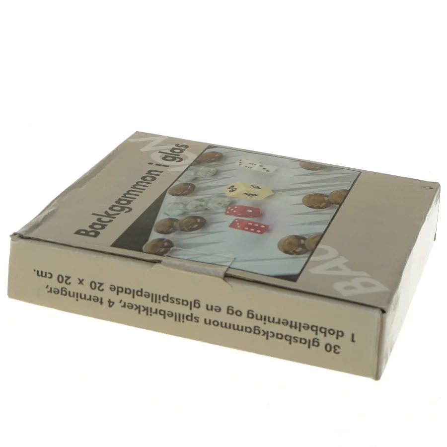 Backgammon spil i glas (str. 20x20 cm)