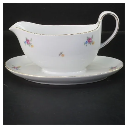 Porcelæn sovsekande med underkop fra Kahla (str. 22x15x9 cm)