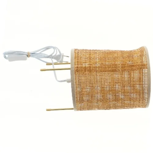 Cylindrisk bordlampe med fletskærm (str. 31x19 cm)