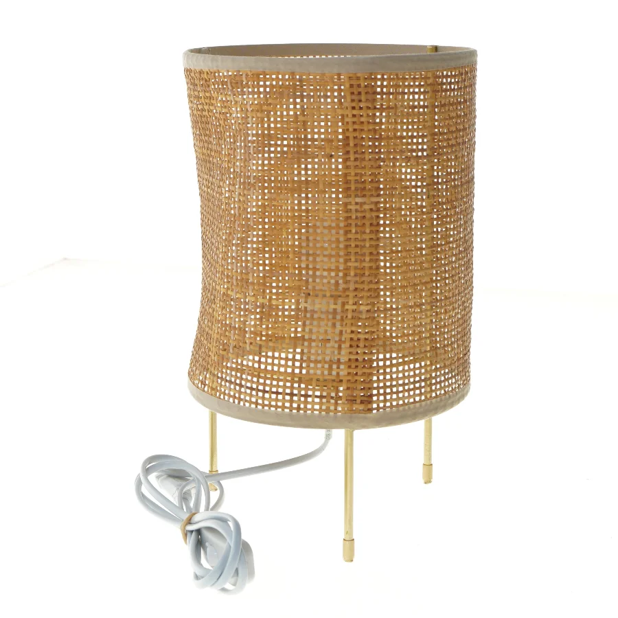 Cylindrisk bordlampe med fletskærm (str. 31x19 cm)