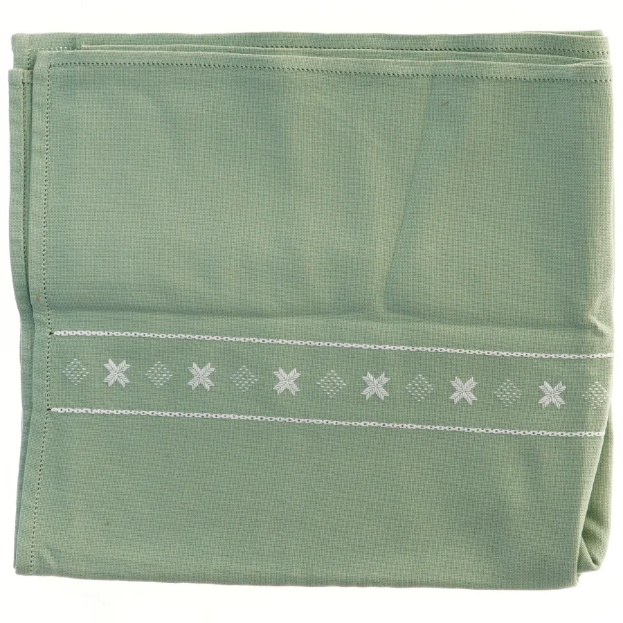 Grøn bordløber med broderet mønster 140x65 cm (str. 140x65 cm)