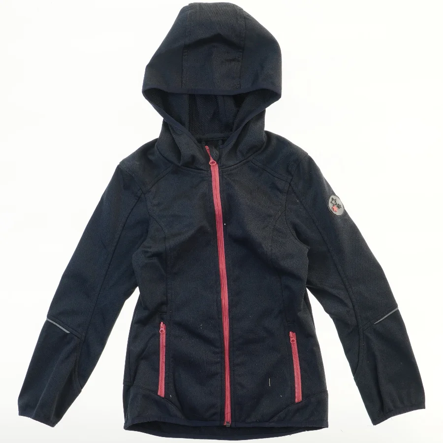 Softshell jakke med hætte og lynlås (str. 140)