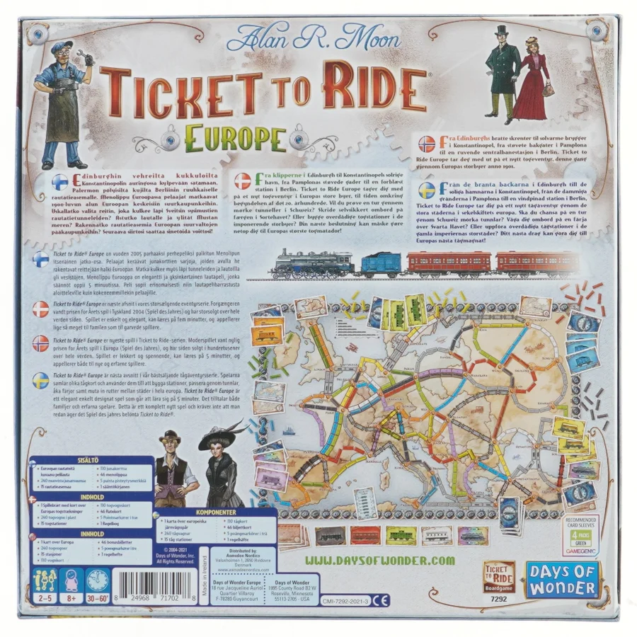 Ticket to Ride Europe brætspil (str. 30x30 cm)