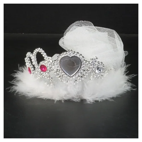 Tiara med tyl og fjer (str. Ø 12 cm)