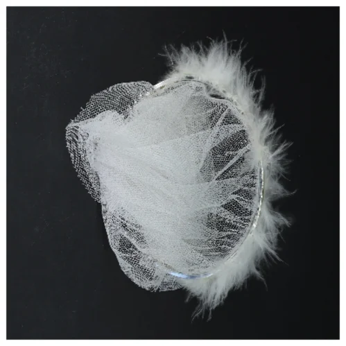 Tiara med tyl og fjer (str. Ø 12 cm)