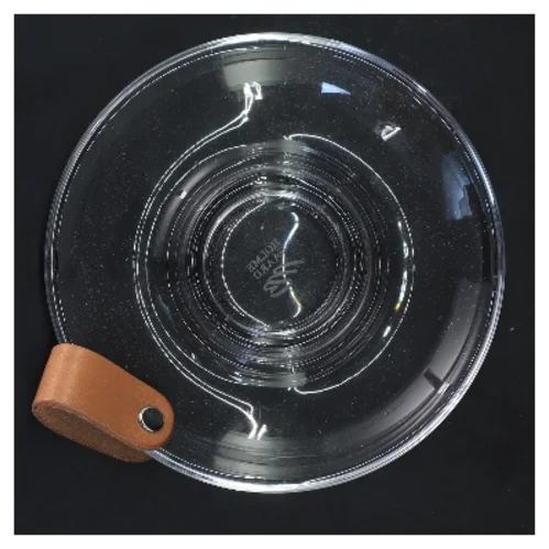 Glasfyrfadsstage med læderdetalje fra Holmegaard (str. Ø 17 cm)