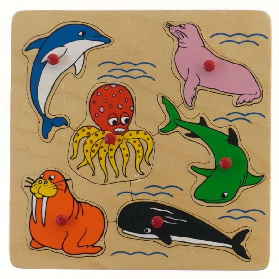 Træpuslespil med havdyr (str. 18x18 cm)