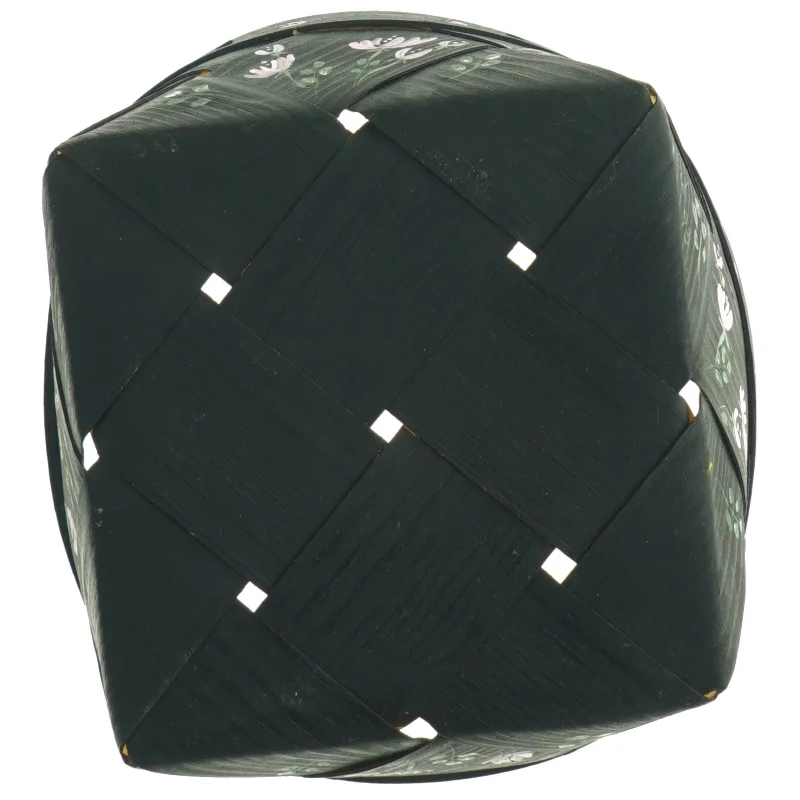 Flettet kurv med dekorative malede blomster (str. Ø 19 cm)