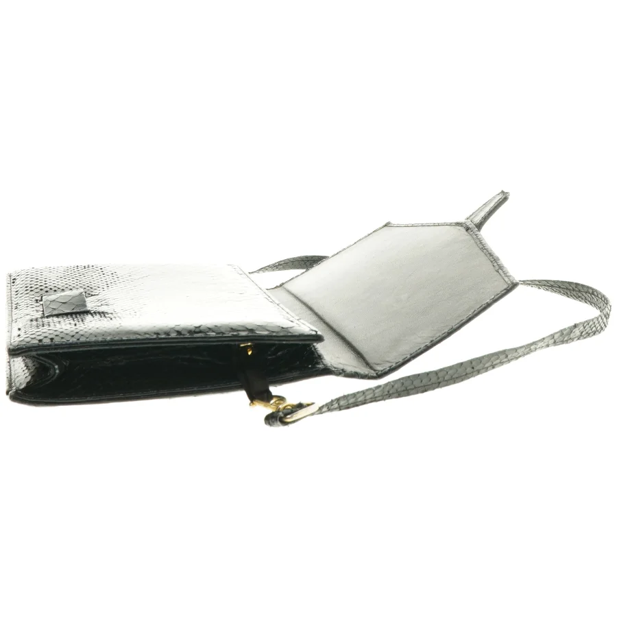 Sort slangeskindstaske/clutch (str. 25 x 16,5 cm)