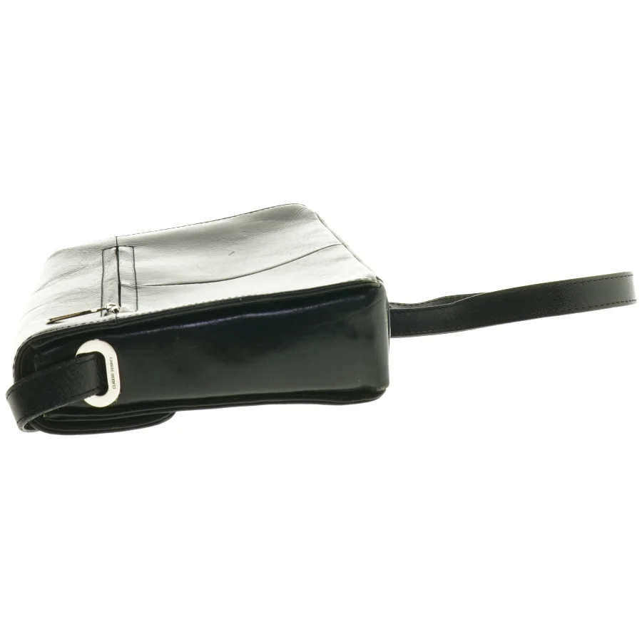 Sort læder skuldertaske (str. 26 x 19 cm)