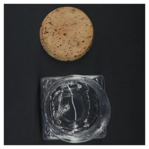 Glas beholder med korkprop (str. 10 x 9 x 9 cm)