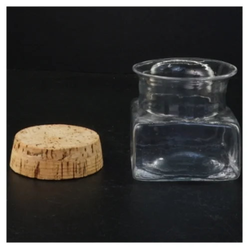 Glas beholder med korkprop (str. 10 x 9 x 9 cm)
